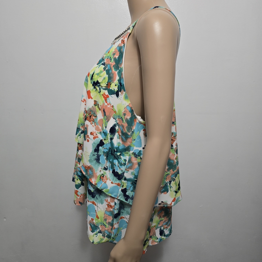 IZ Byer XL Watercolor Print Layered Tank Top – Beaded Detail - Picture 3 of 8